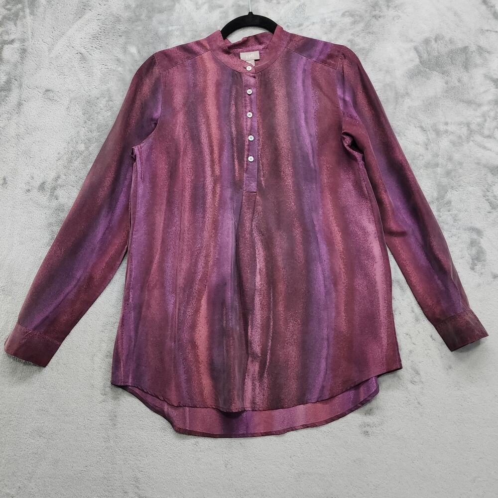 J.Jill Top Womens XS Purple Silk‎ Long Sleeve Popover Tunic Minimalist Preppy